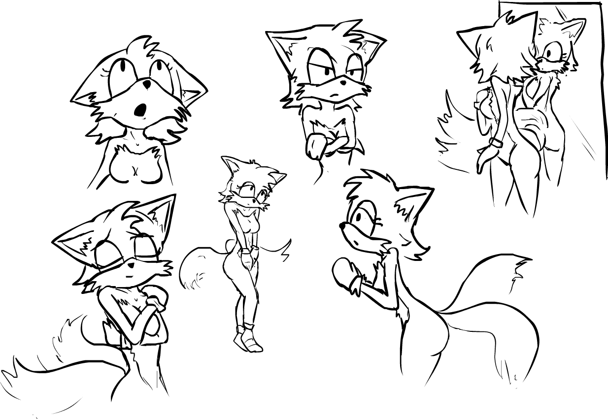 A set of 6 pictures showcasing Femme Tails in multiple poses.